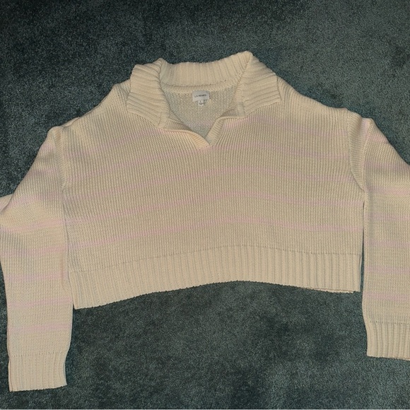 NWT PacSun Women’s Knit Long Sleeve Cropped Sweater Off-White StrippedSize Large - Picture 5 of 5